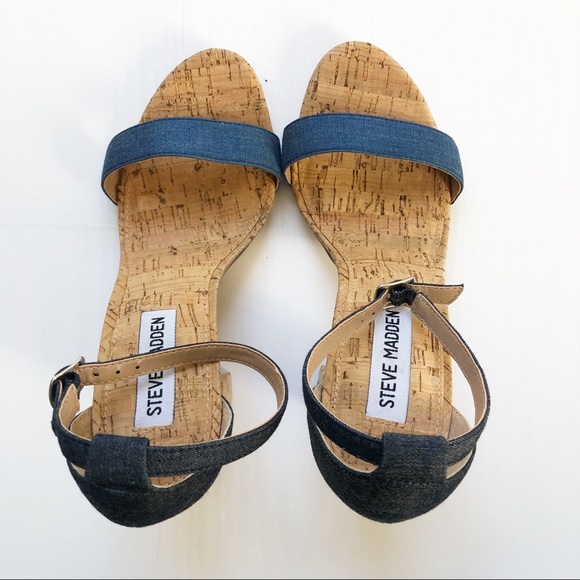 Steve Madden Carson C Denim Cork Strappy Heels Size 8.5 - Picture 2 of 8